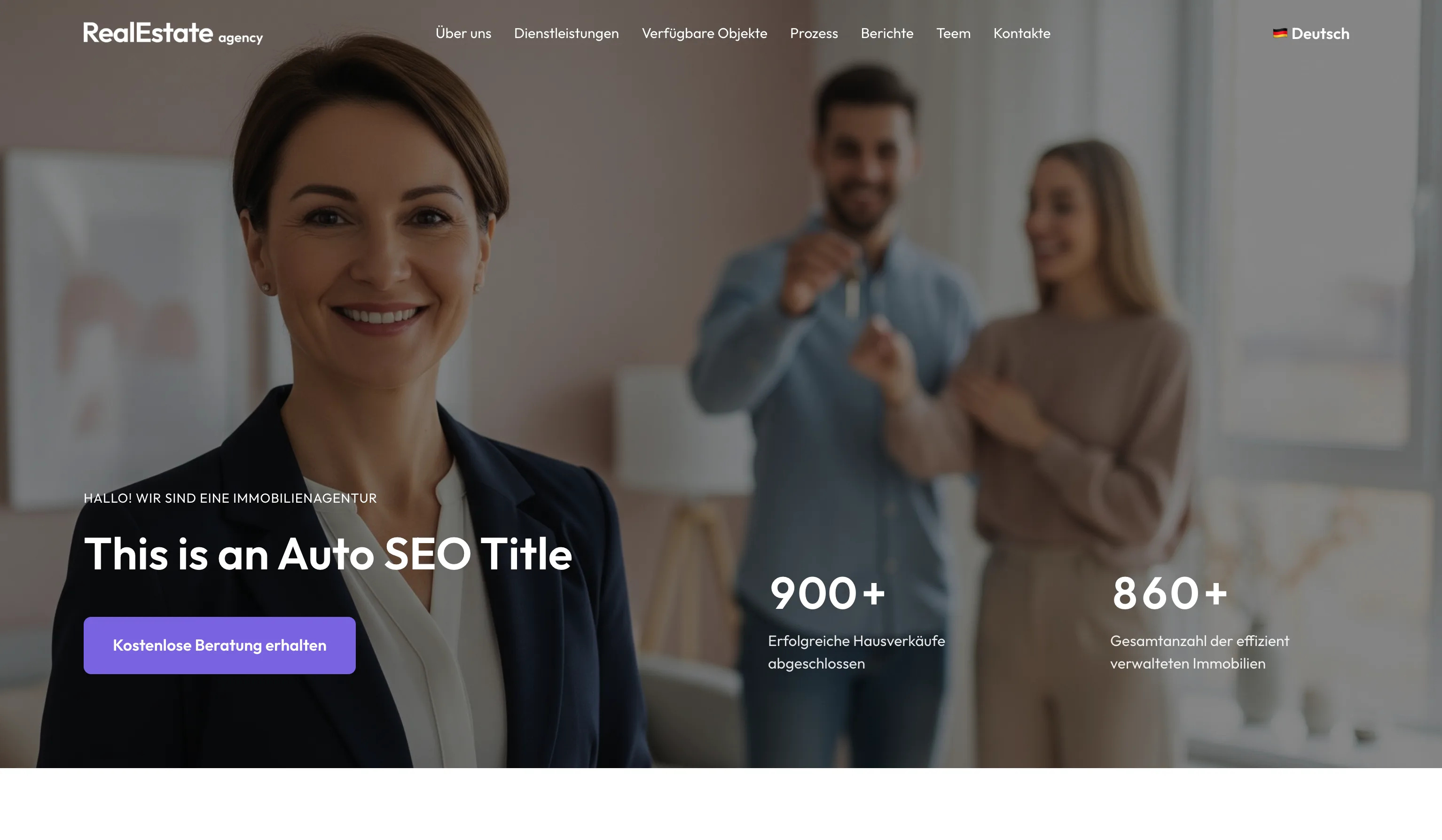 A stock Onepage real estate template with the AUTO tag setting still showing an unfilled placeholder headline